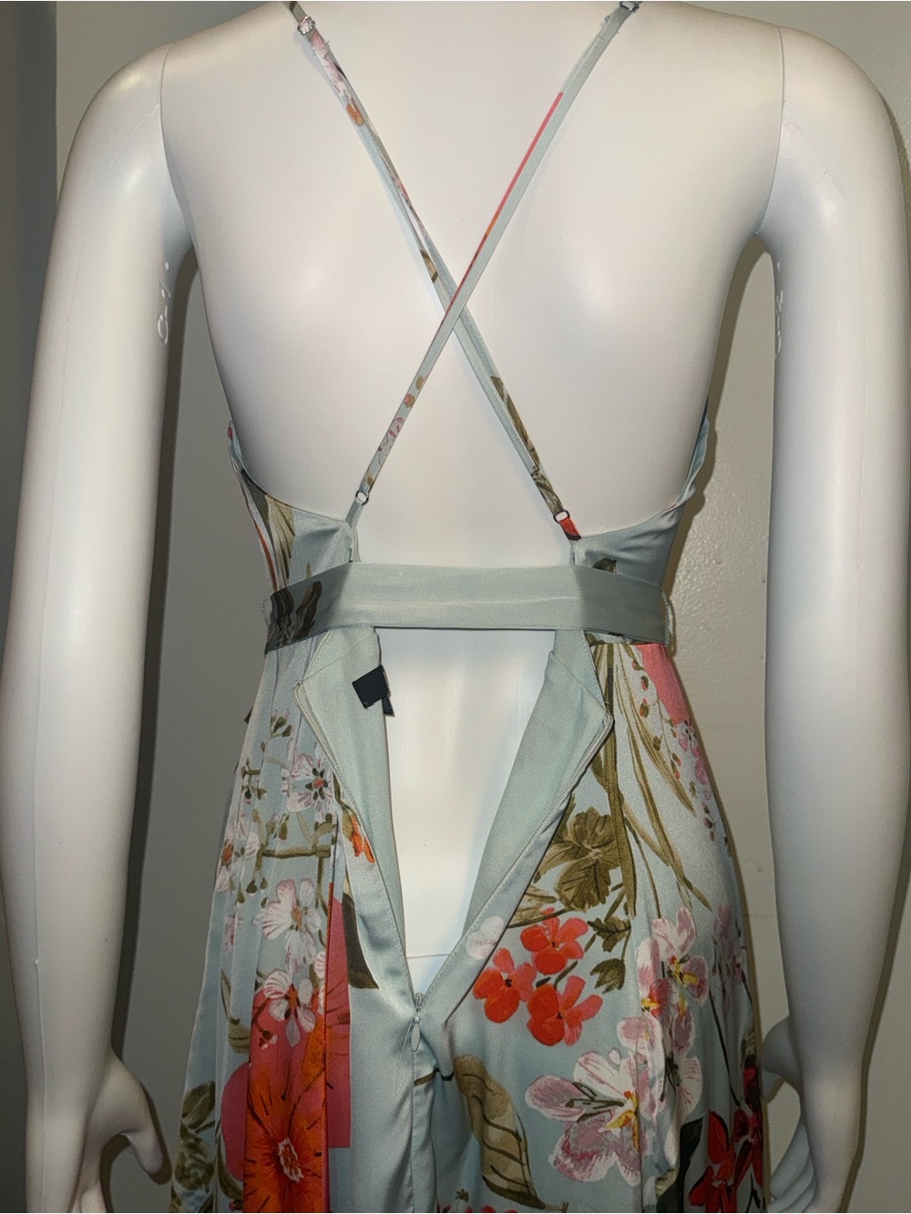 Lulu's Soft Sage Floral Belt Tie Maxi Dress with Coral Accents - Picture 10 of 14